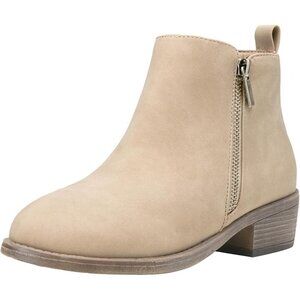 Jeossy Womens Size 9.5 Ankle Boots Beige Zipper Closure Low Heel Chic Design